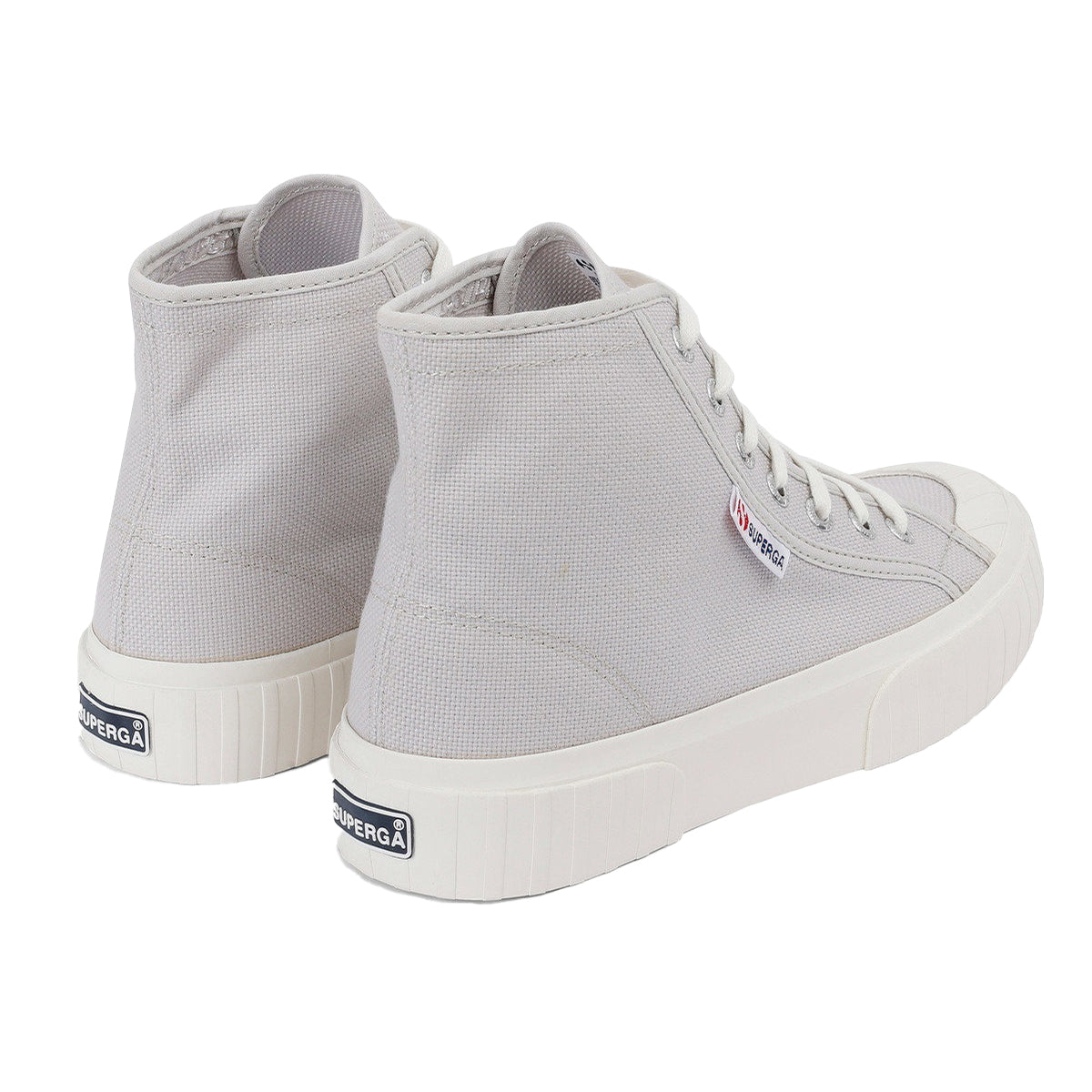 Grey Silver-Avorio - Back - Superga Womens-Ladies 2696 Stripe High Tops