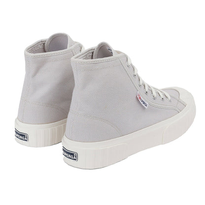 Grey Silver-Avorio - Back - Superga Womens-Ladies 2696 Stripe High Tops
