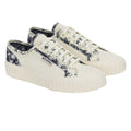 Beige Natural-Navy - Front - Superga Womens-Ladies 2630 Stripe Sketched Flowers Trainers