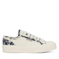 Beige Natural-Navy - Front - Superga Womens-Ladies 2630 Stripe Sketched Flowers Trainers