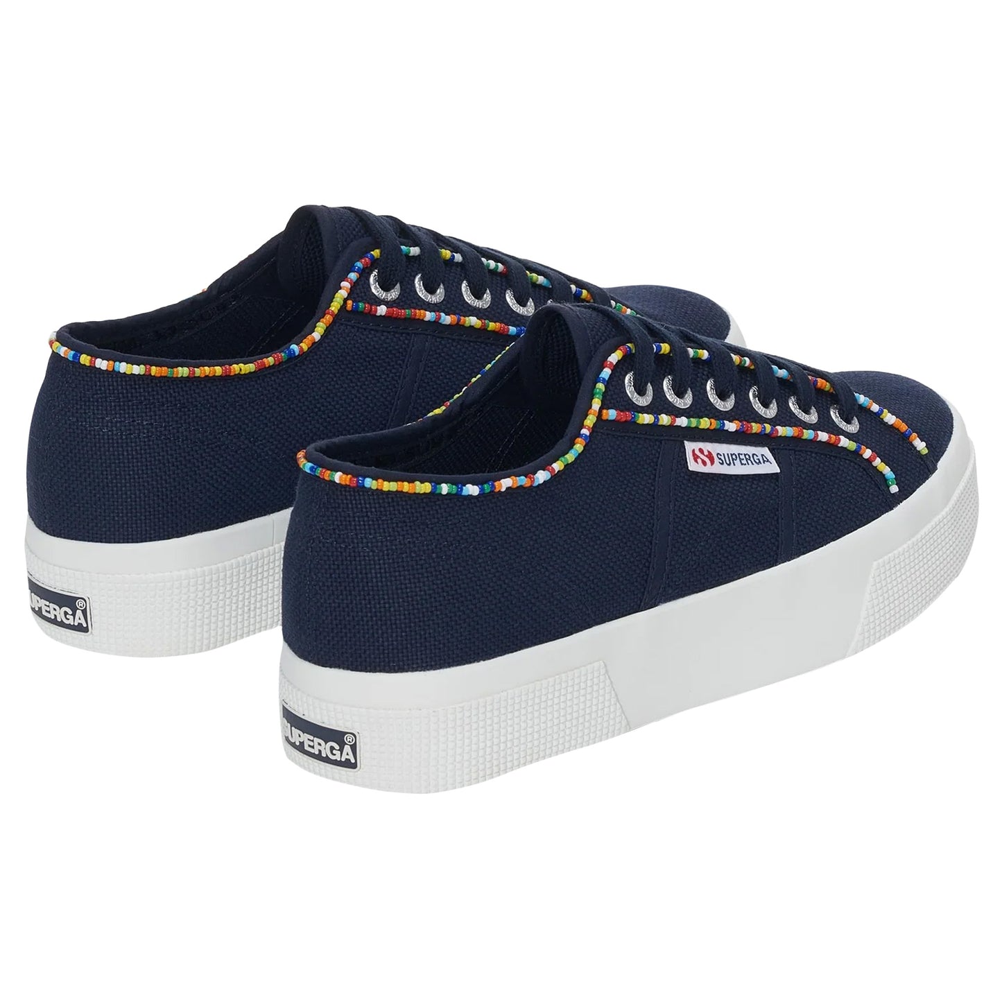 Navy-Multicoloured - Back - Superga Womens-Ladies 2740 Beaded Trainers