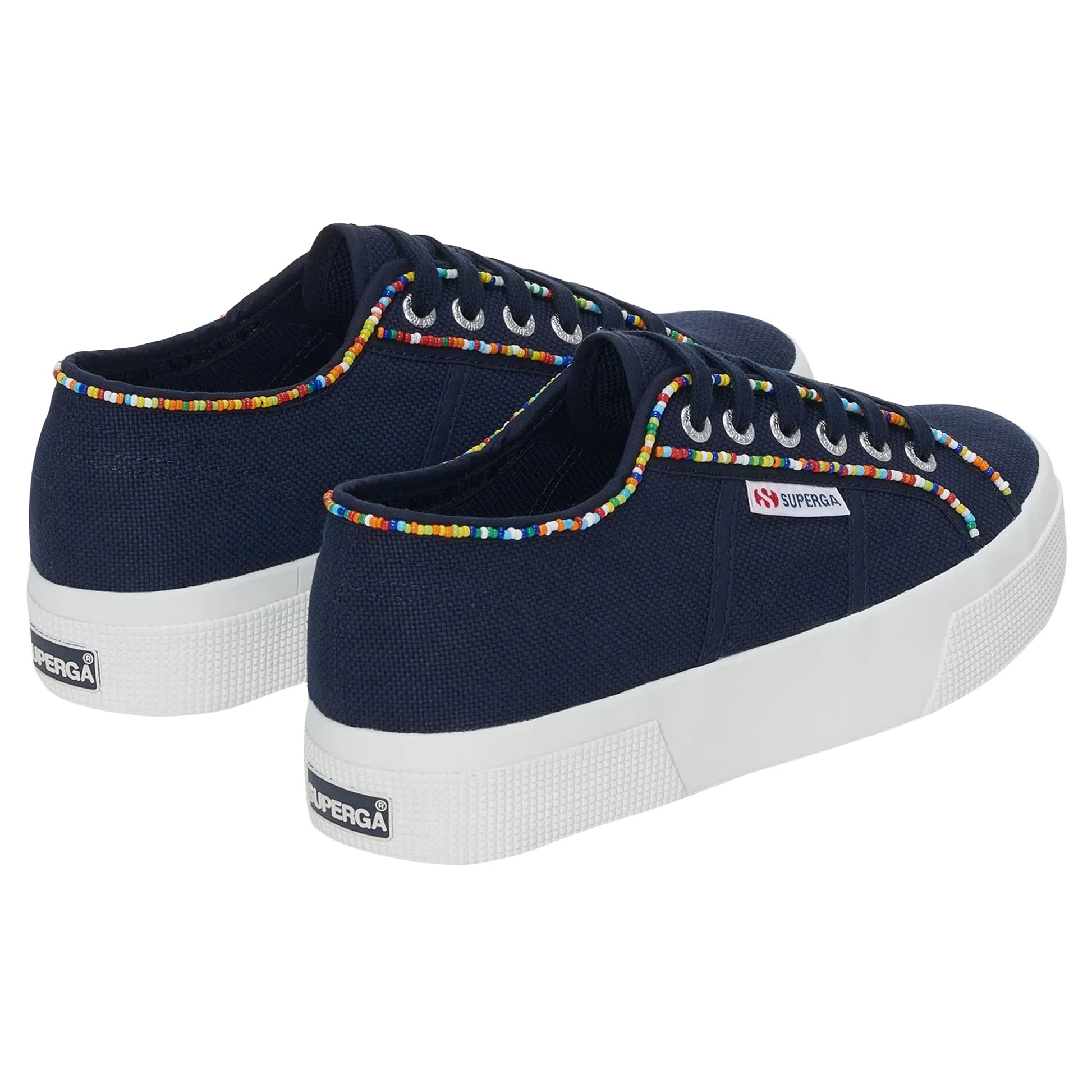 Navy-Multicoloured - Back - Superga Womens-Ladies 2740 Beaded Trainers