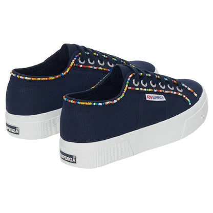 Navy-Multicoloured - Back - Superga Womens-Ladies 2740 Beaded Trainers
