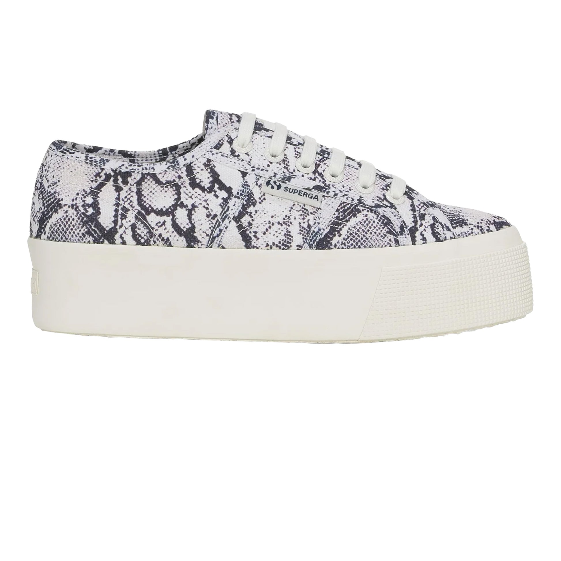 White Avorio-Navy - Side - Superga Womens-Ladies 2790 Snake Print Trainers