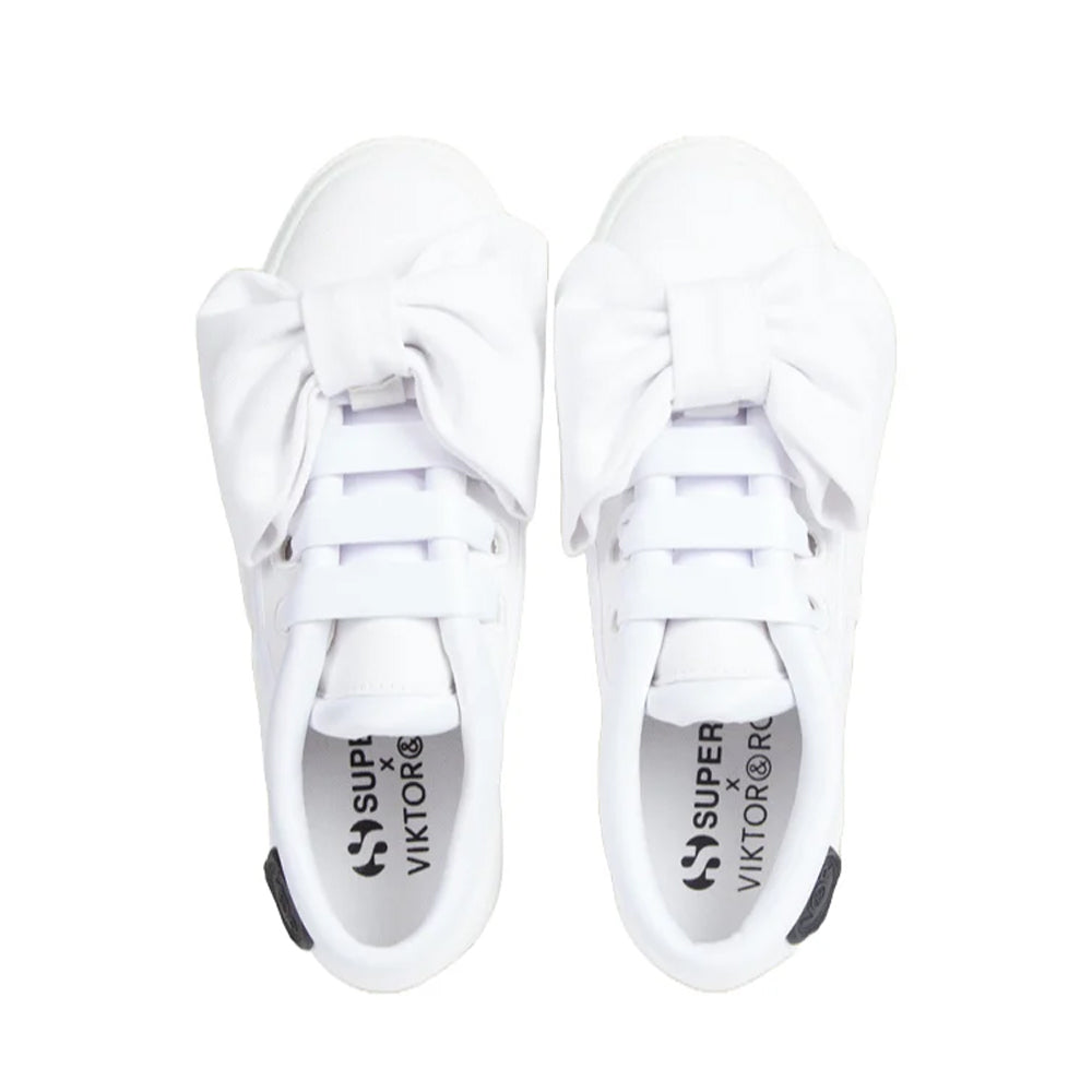 White - Side - Superga Womens-Ladies Viktor & Rolf 2790 Bow Cotton Platform Trainers