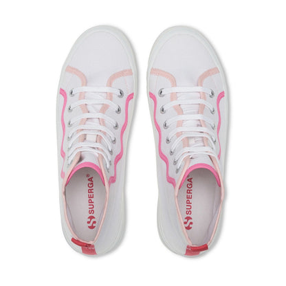 White-Pink - Pack Shot - Superga Womens-Ladies 2341 Alpina Curly Bindings Ankle Boots