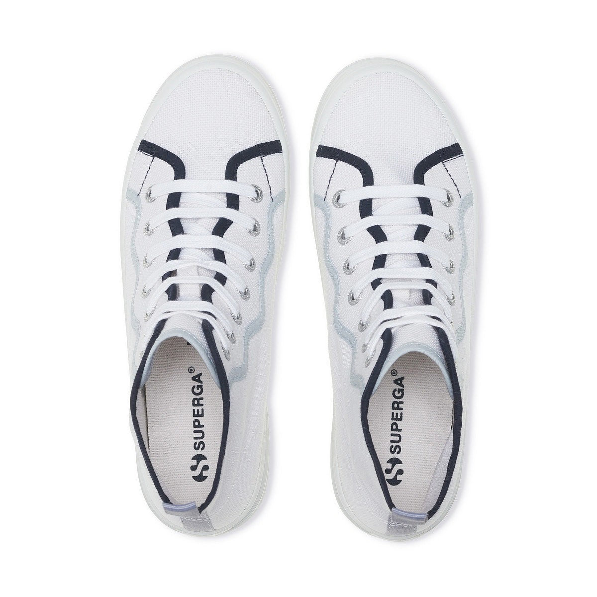 White-Blue - Pack Shot - Superga Womens-Ladies 2341 Alpina Curly Bindings Ankle Boots