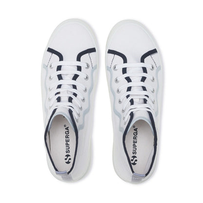 White-Blue - Pack Shot - Superga Womens-Ladies 2341 Alpina Curly Bindings Ankle Boots