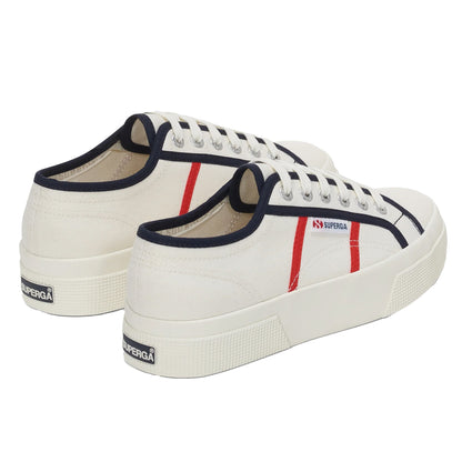 White Avorio-Blue Navy-Red - Back - Superga Womens-Ladies 2740 Platform Colorblocking Trainers