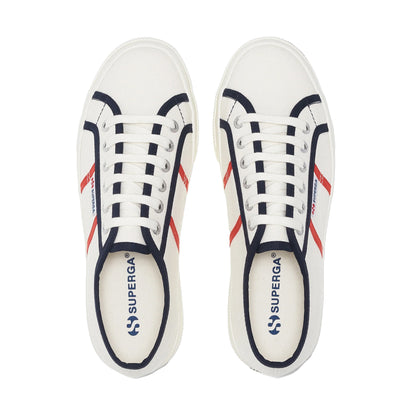 White Avorio-Blue Navy-Red - Pack Shot - Superga Womens-Ladies 2740 Platform Colorblocking Trainers