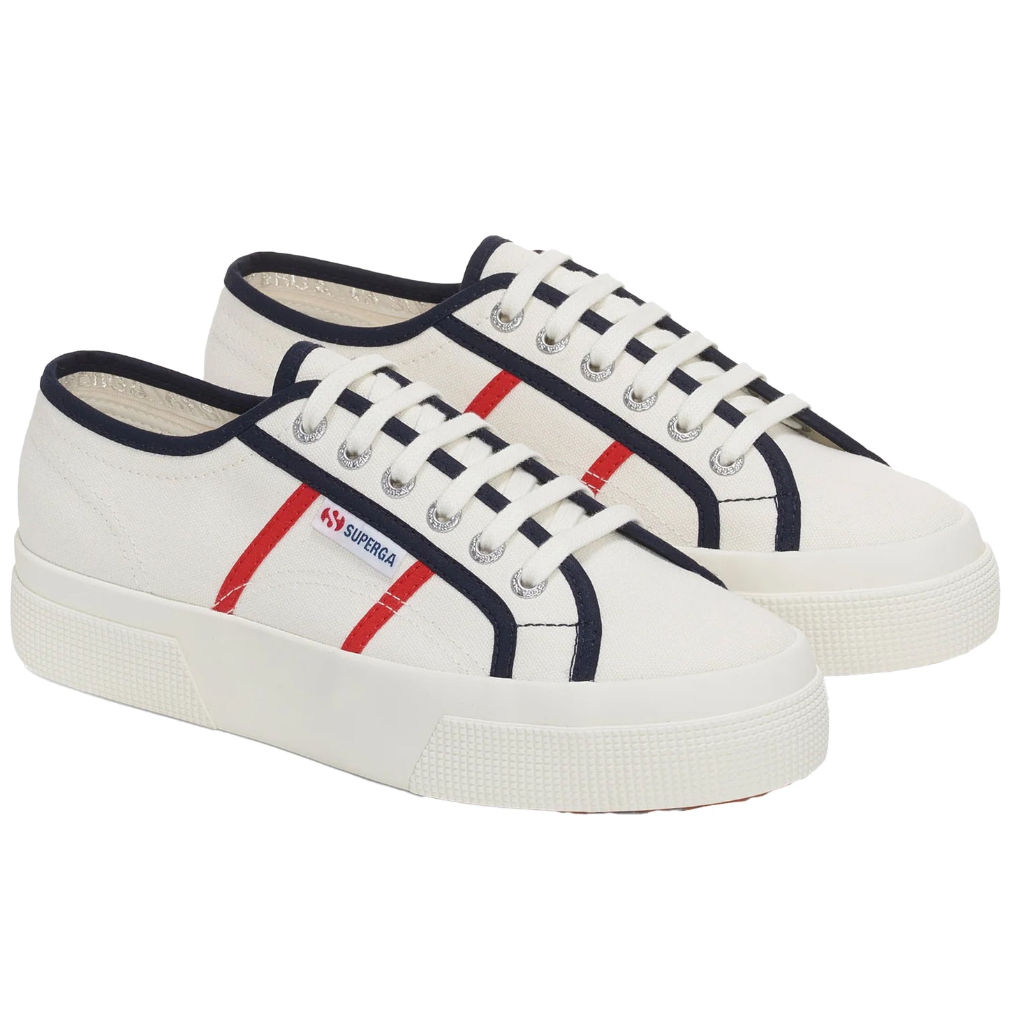 White Avorio-Blue Navy-Red - Front - Superga Womens-Ladies 2740 Platform Colorblocking Trainers