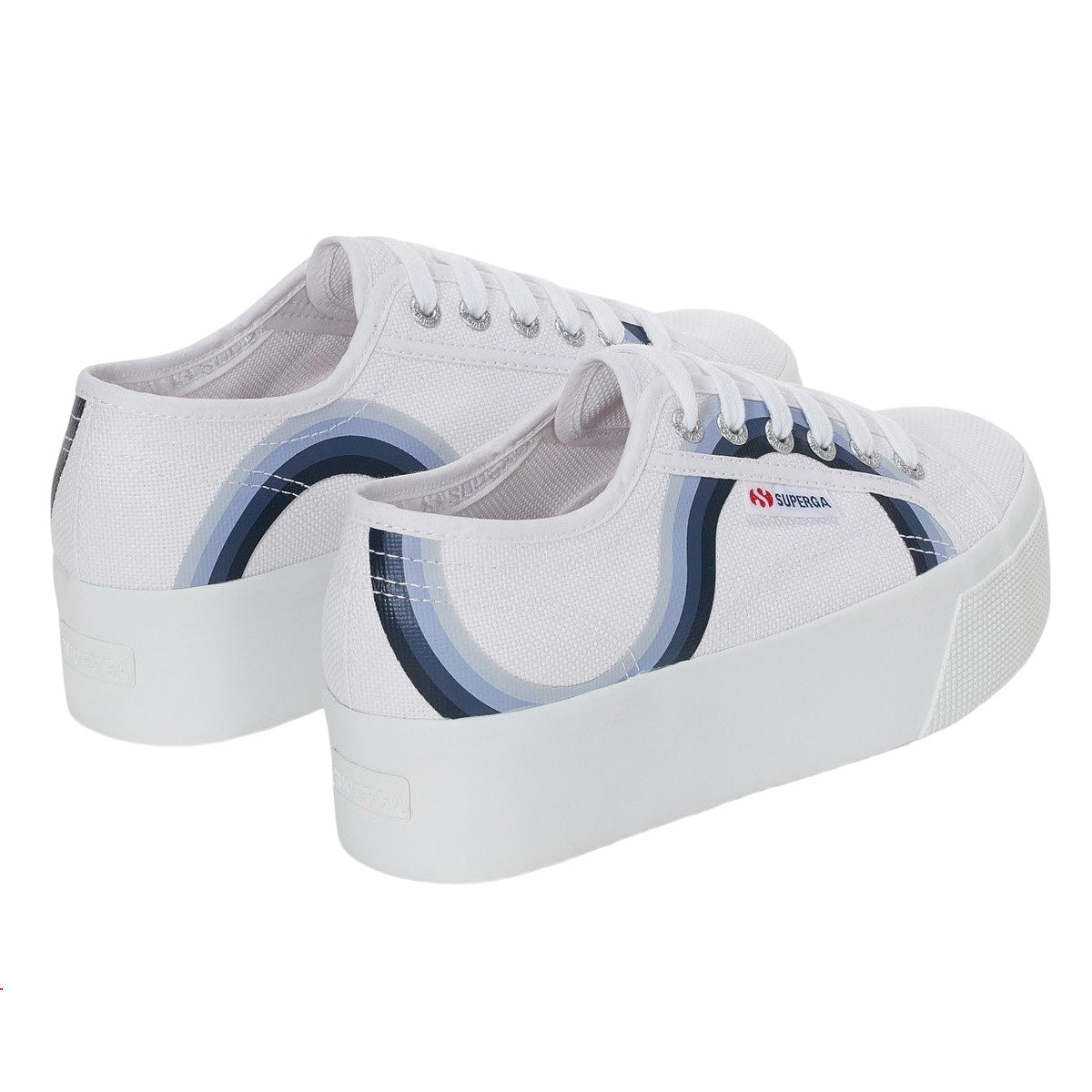 White-Shaded Blue - Back - Superga Womens-Ladies 2790 Round Stripes Trainers