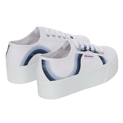 White-Shaded Blue - Back - Superga Womens-Ladies 2790 Round Stripes Trainers