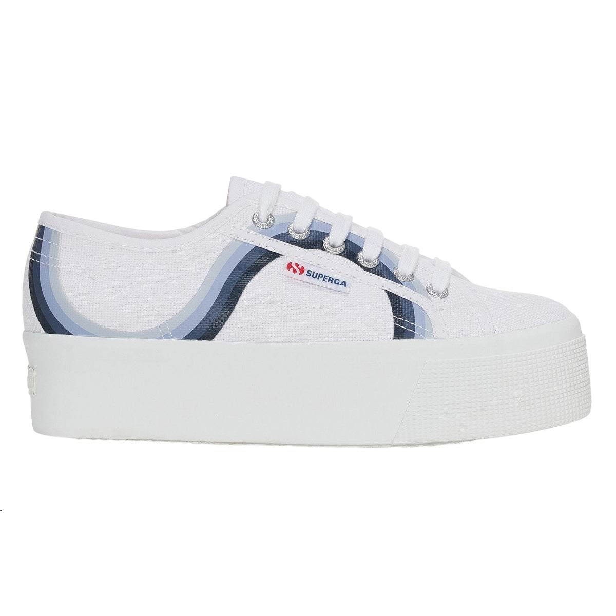 White-Shaded Blue - Side - Superga Womens-Ladies 2790 Round Stripes Trainers