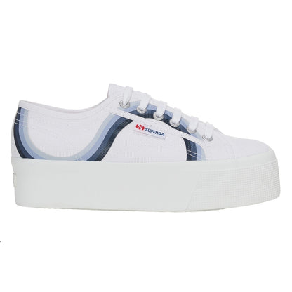 White-Shaded Blue - Side - Superga Womens-Ladies 2790 Round Stripes Trainers