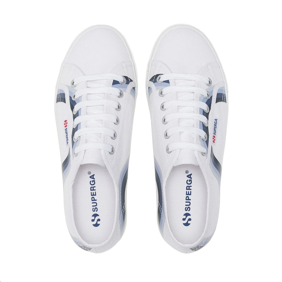 White-Shaded Blue - Lifestyle - Superga Womens-Ladies 2790 Round Stripes Trainers