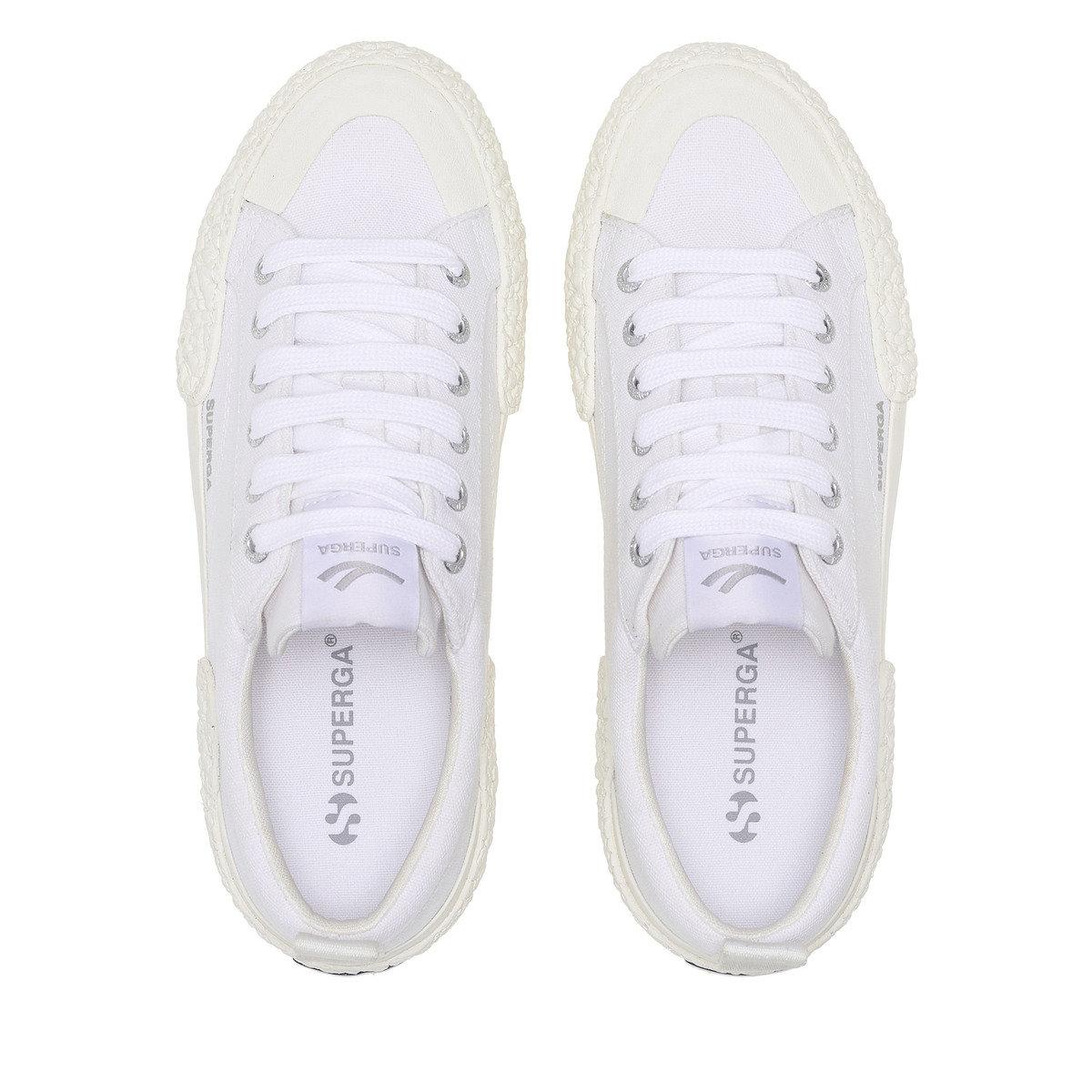 White-Off White - Side - Superga Unisex Adult 2660 Stripe Big Bumpers Trainers