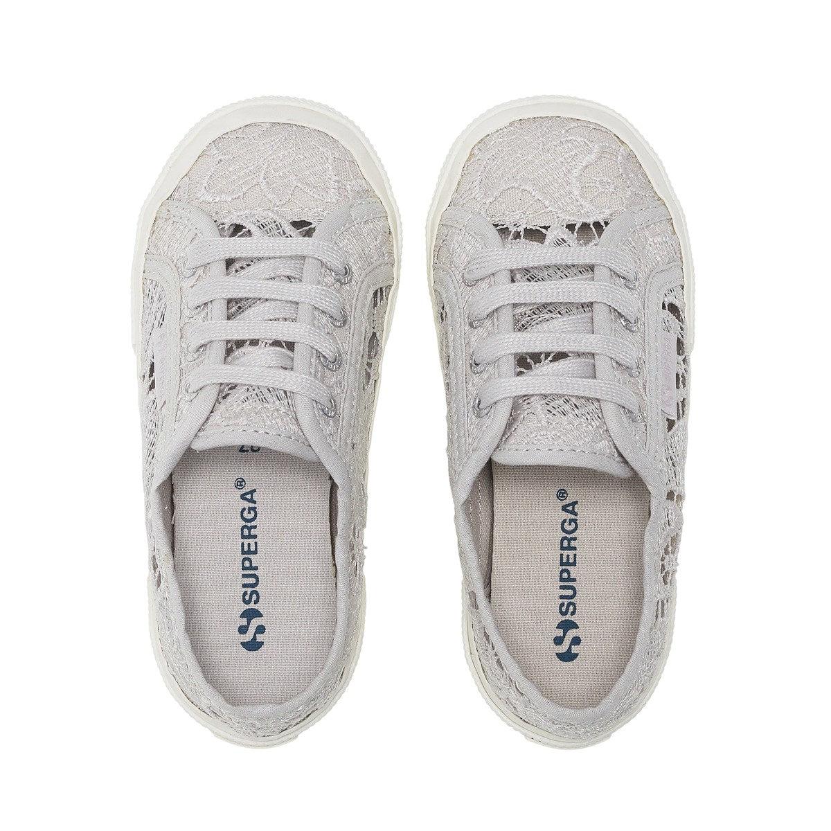 Grey Silver-Avorio - Back - Superga Childrens-Kids 2750 Macrame Trainers