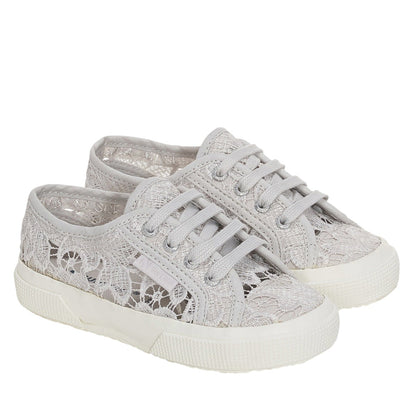 Grey Silver-Avorio - Front - Superga Childrens-Kids 2750 Macrame Trainers