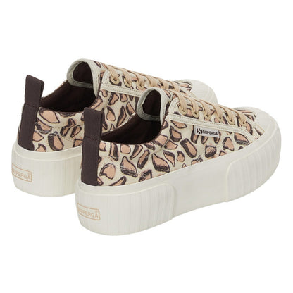 Beige Natural - Back - Superga Womens-Ladies 2631 Giraffe Print Platform Trainers