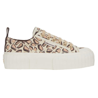 Beige Natural - Side - Superga Womens-Ladies 2631 Giraffe Print Platform Trainers