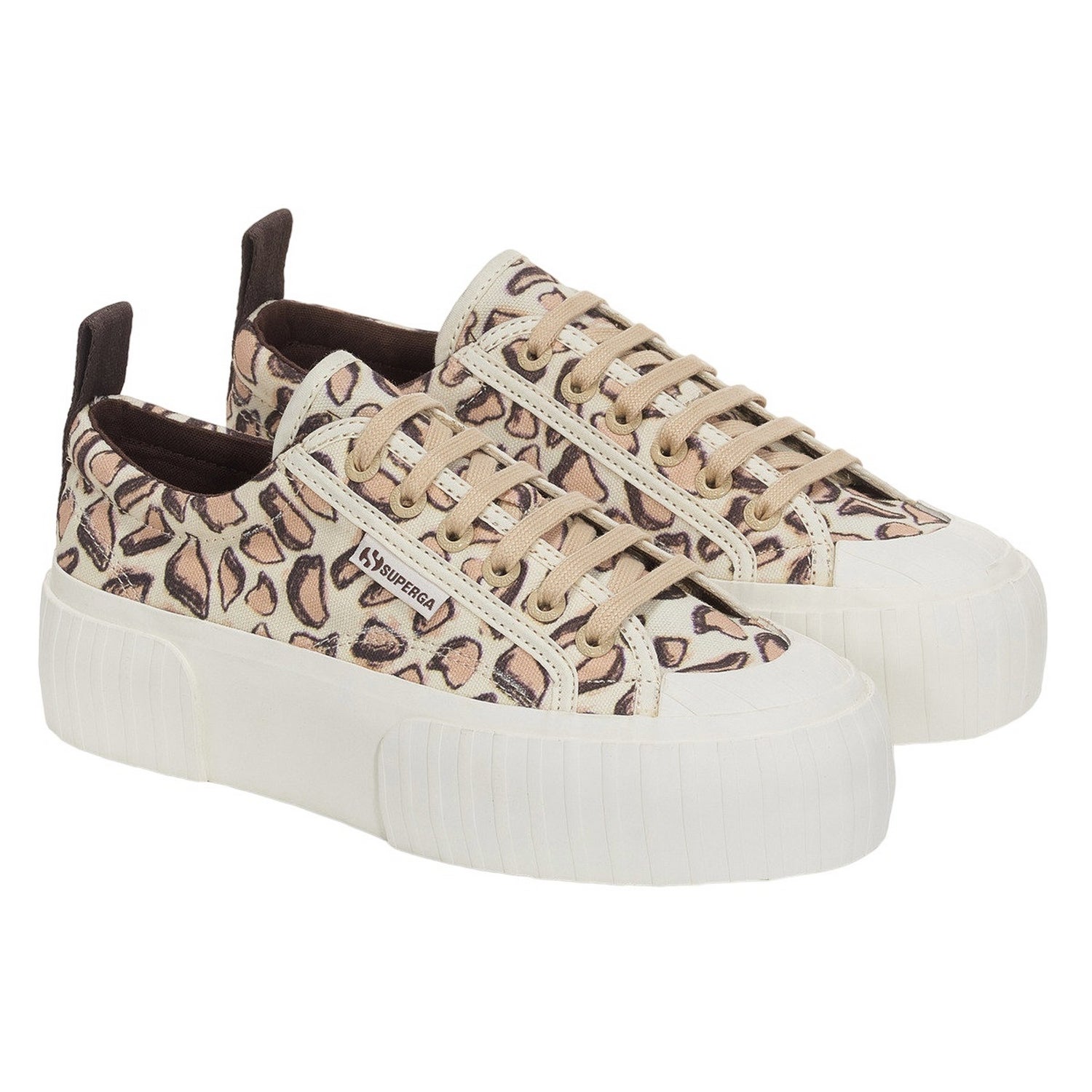 Beige Natural - Front - Superga Womens-Ladies 2631 Giraffe Print Platform Trainers