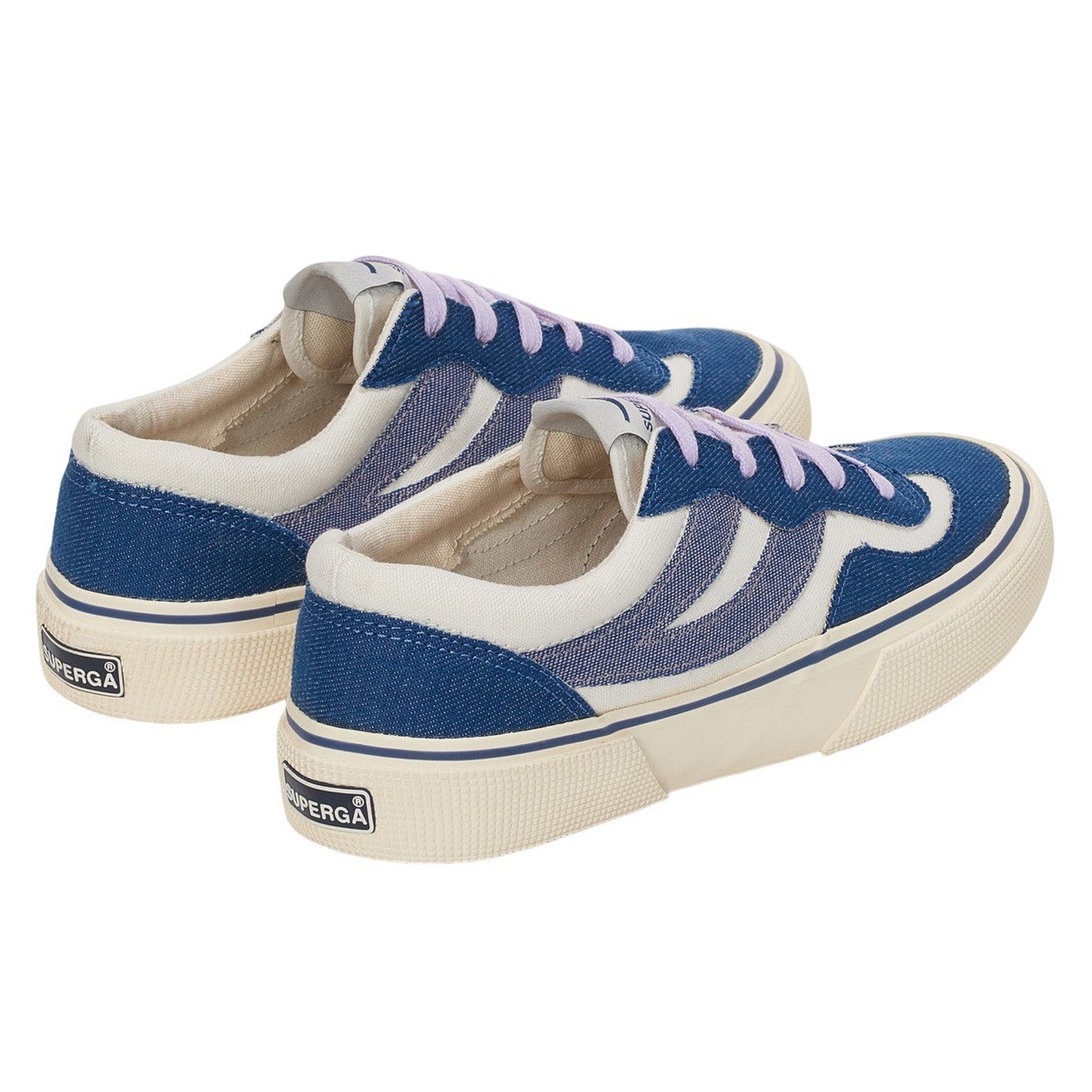 Avorio-Blue-Violet - Back - Superga Womens-Ladies 2941 Revolley Denim Trainers
