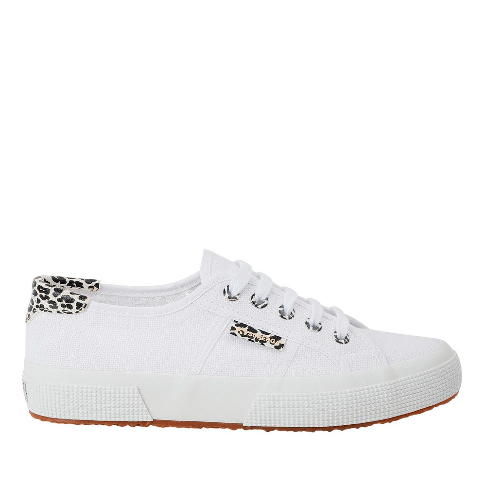 White - Side - Superga Womens-Ladies 2750 Cotu Classic Leopard Print Trainers