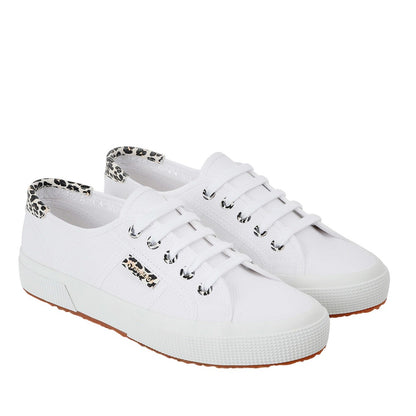 White - Front - Superga Womens-Ladies 2750 Cotu Classic Leopard Print Trainers