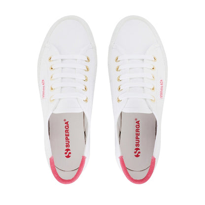White-Fuchsia Pink - Lifestyle - Superga Womens-Ladies 2750 Cotu Classic Suede Heel Tab Trainers