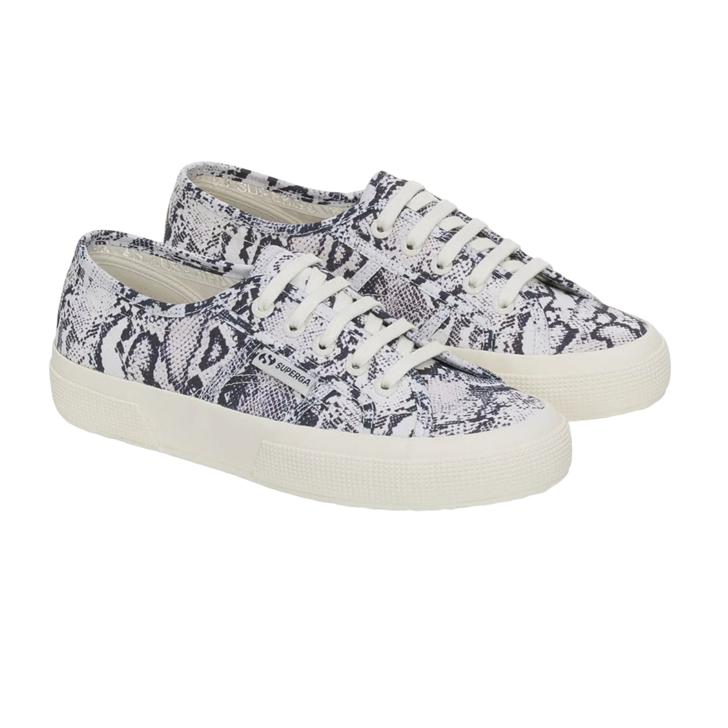 White-Avorio-Navy - Front - Superga Womens-Ladies 2750 Snakeskin Trainers