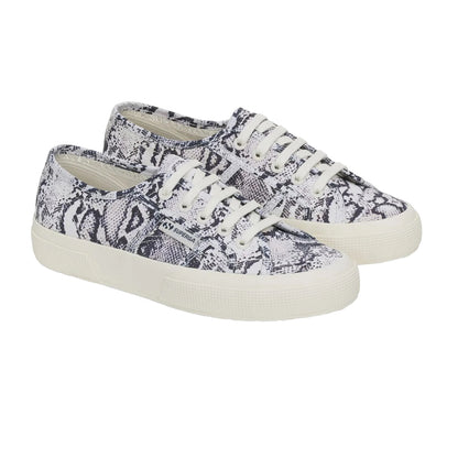 White-Avorio-Navy - Front - Superga Womens-Ladies 2750 Snakeskin Trainers