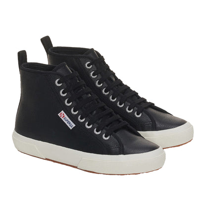 Black-White - Back - Superga Unisex Adult 2750 Tumbled Leather Mid Cut Trainers