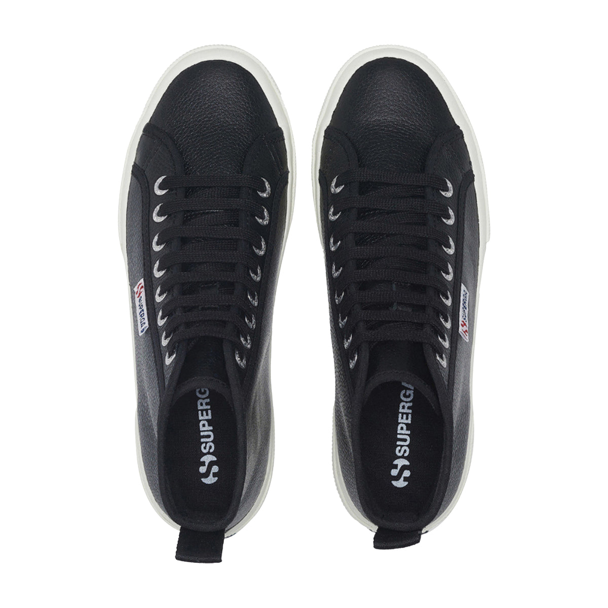 Black-White - Side - Superga Unisex Adult 2750 Tumbled Leather Mid Cut Trainers