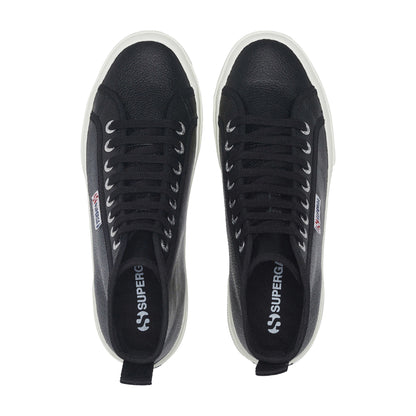 Black-White - Side - Superga Unisex Adult 2750 Tumbled Leather Mid Cut Trainers