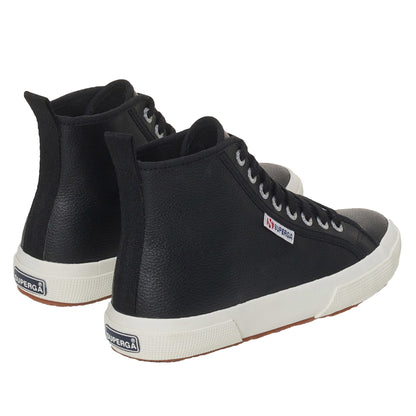 Black-White - Lifestyle - Superga Unisex Adult 2750 Tumbled Leather Mid Cut Trainers