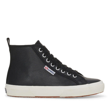 Black-White - Front - Superga Unisex Adult 2750 Tumbled Leather Mid Cut Trainers