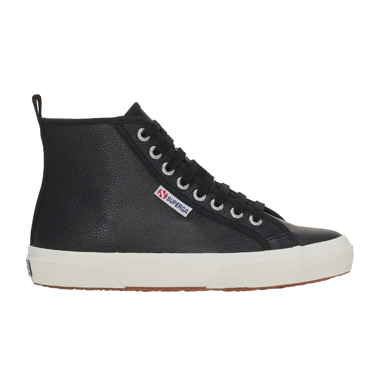 Black-White - Front - Superga Unisex Adult 2750 Tumbled Leather Mid Cut Trainers