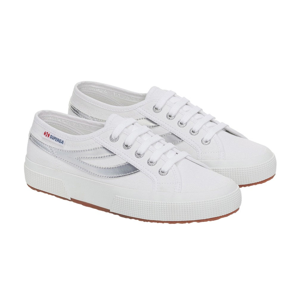 White-Silver - Front - Superga Womens-Ladies 2953 Swallow Tail Mirror Trainers