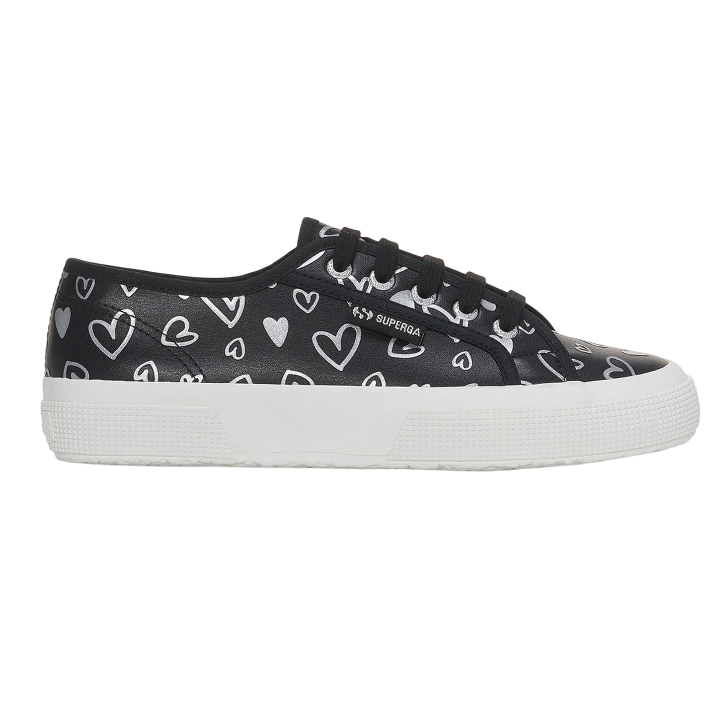 Black-Silver - Lifestyle - Superga Womens-Ladies Hearts Vegan Leather Trainers