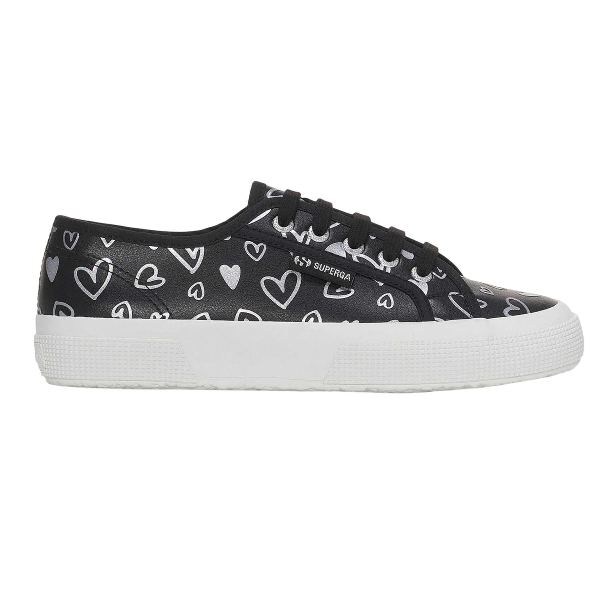 Black-Silver - Lifestyle - Superga Womens-Ladies Hearts Vegan Leather Trainers