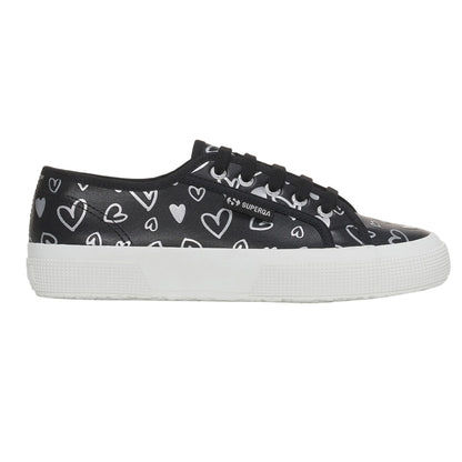 Black-Silver - Lifestyle - Superga Womens-Ladies Hearts Vegan Leather Trainers