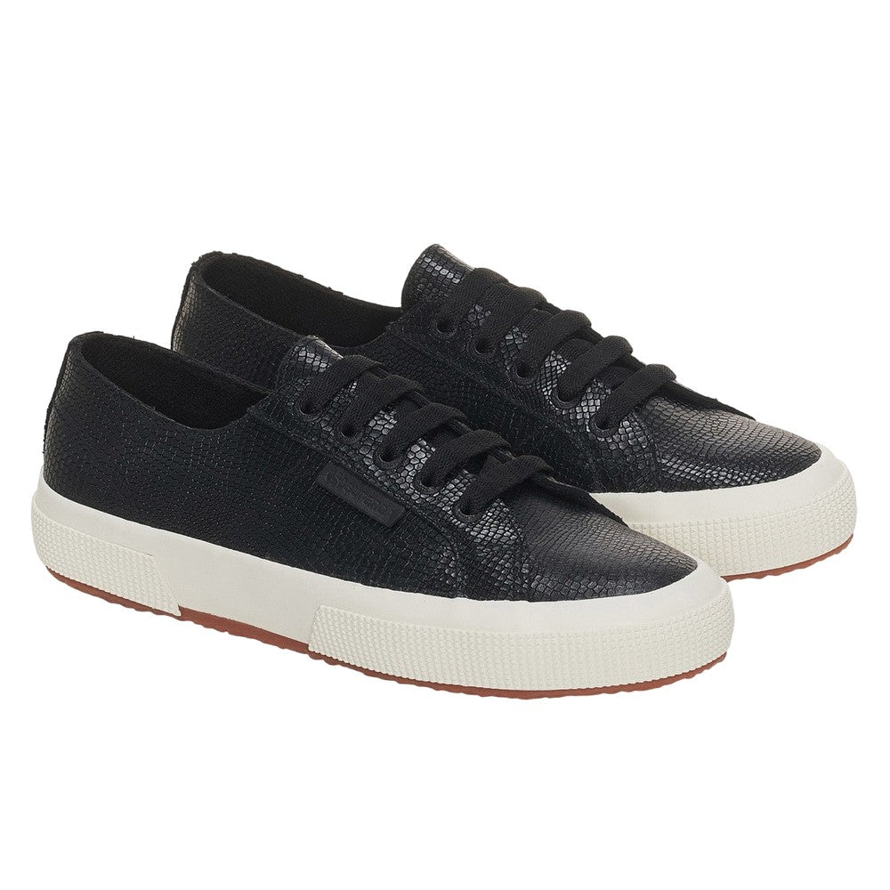 Black-Avorio - Front - Superga Womens-Ladies 2750 Snake Print Grain Leather Trainers