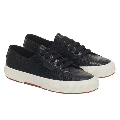 Black-Avorio - Front - Superga Womens-Ladies 2750 Snake Print Grain Leather Trainers