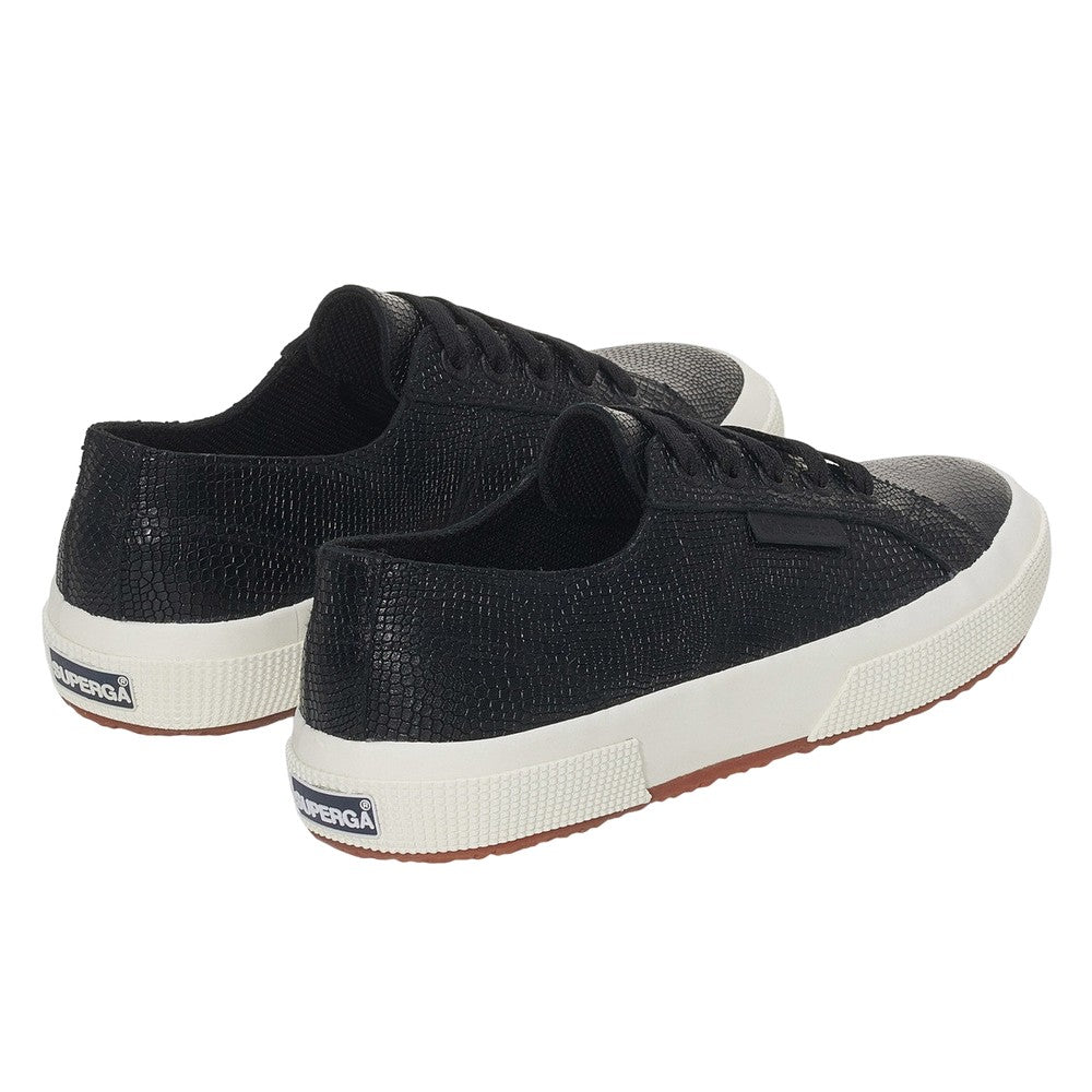 Black-Avorio - Back - Superga Womens-Ladies 2750 Snake Print Grain Leather Trainers