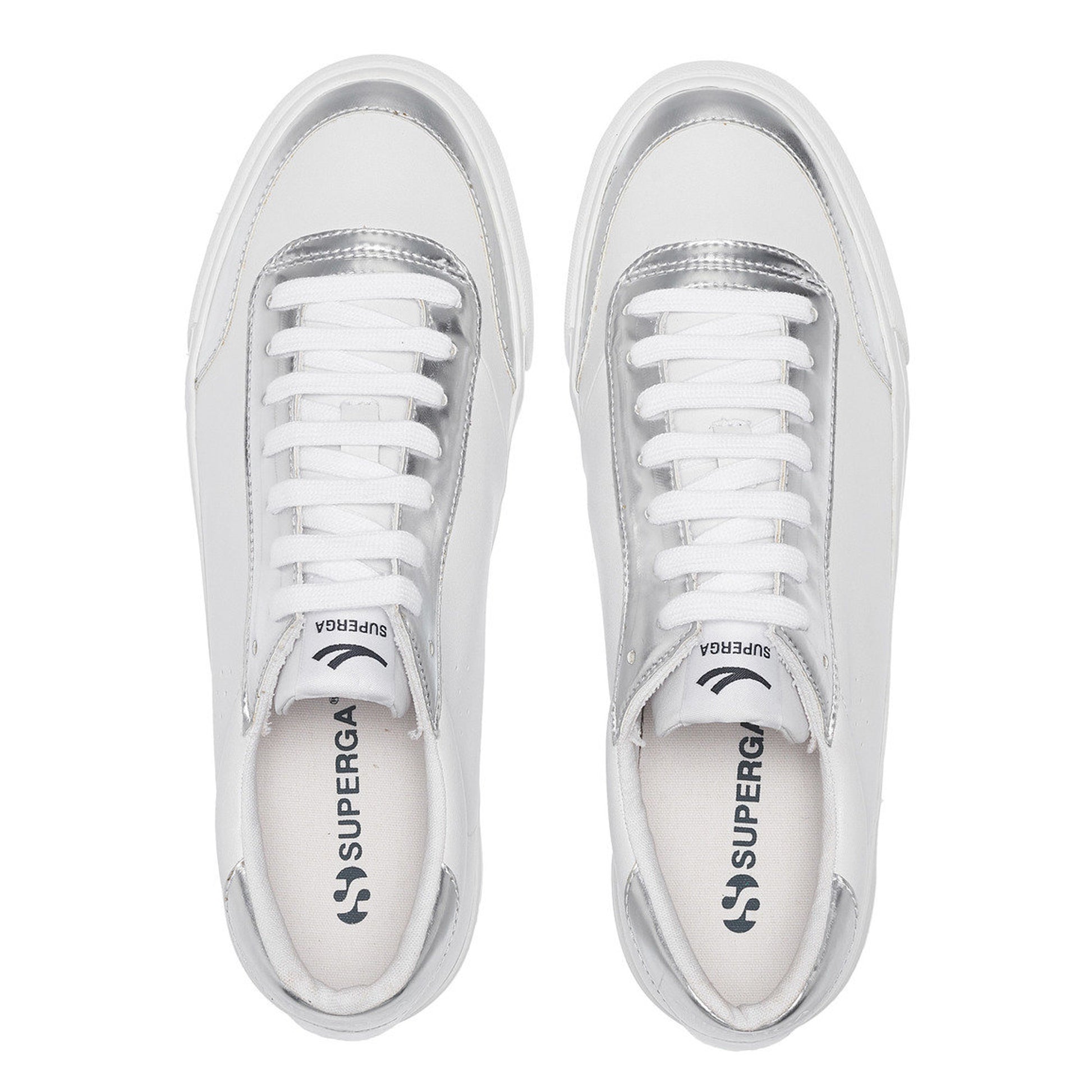 White-Silver - Pack Shot - Superga Womens-Ladies 3843 Mirror Court Trainers