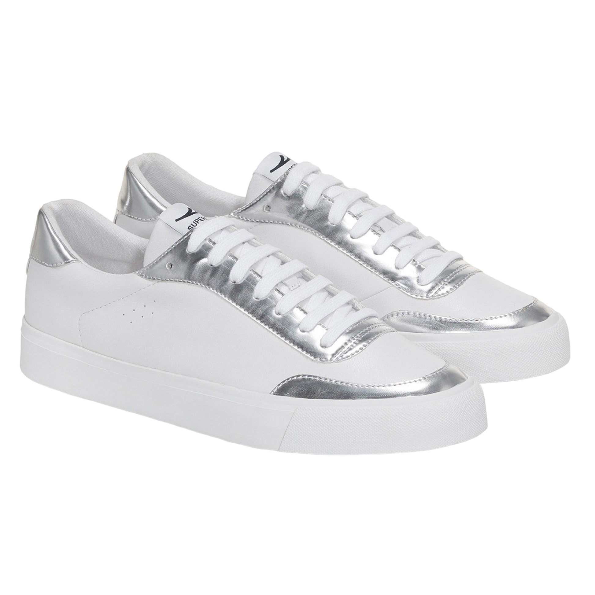 White-Silver - Front - Superga Womens-Ladies 3843 Mirror Court Trainers