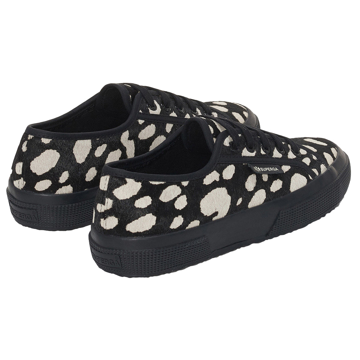 Black-Beige - Back - Superga Womens-Ladies 2750 Dalmatian Print Cowhide Leather Trainers