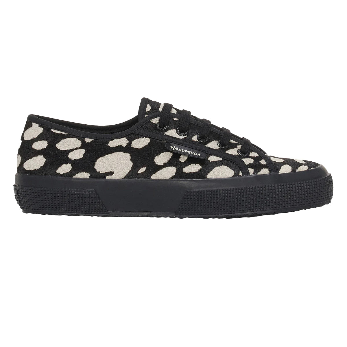 Black-Beige - Lifestyle - Superga Womens-Ladies 2750 Dalmatian Print Cowhide Leather Trainers