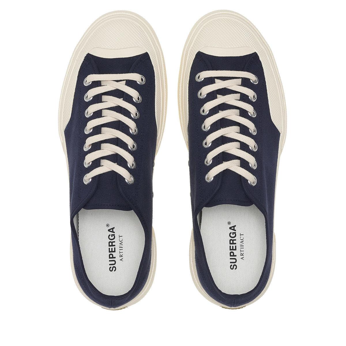 Navy-Off White - Side - Superga Unisex Adult 2432 Works Cotton Canvas Low Cut Trainers